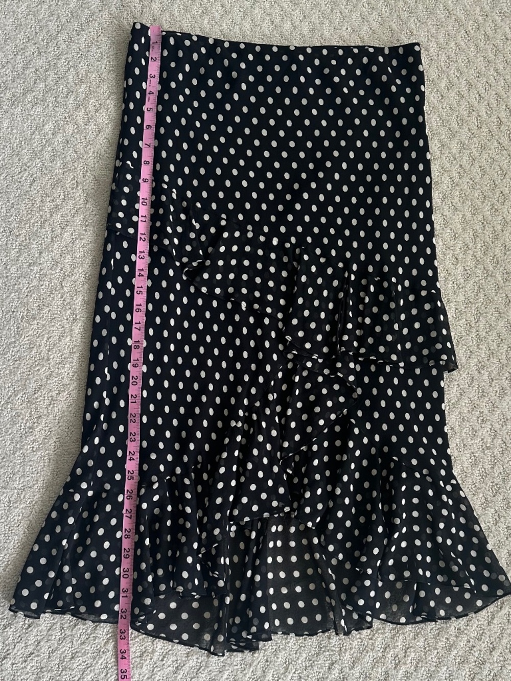 Lauren Ralph Lauren Polka Dot Asymmetric Ruffled Silk Skirt 12 Tiered Classic - Picture 8 of 9